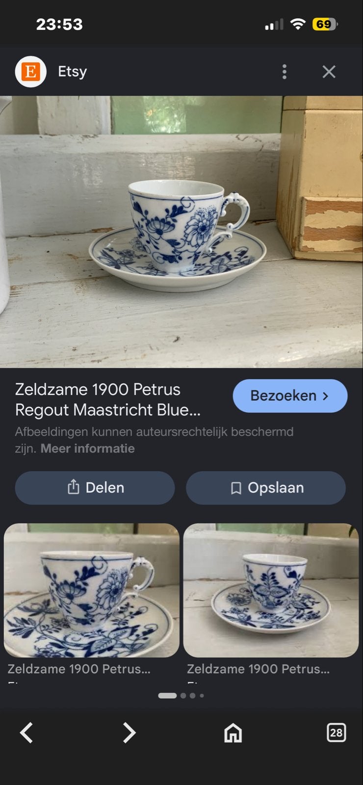 Zeldzame 1900 Petrus Regout Maastricht Blue kop en schotel, Ophalen