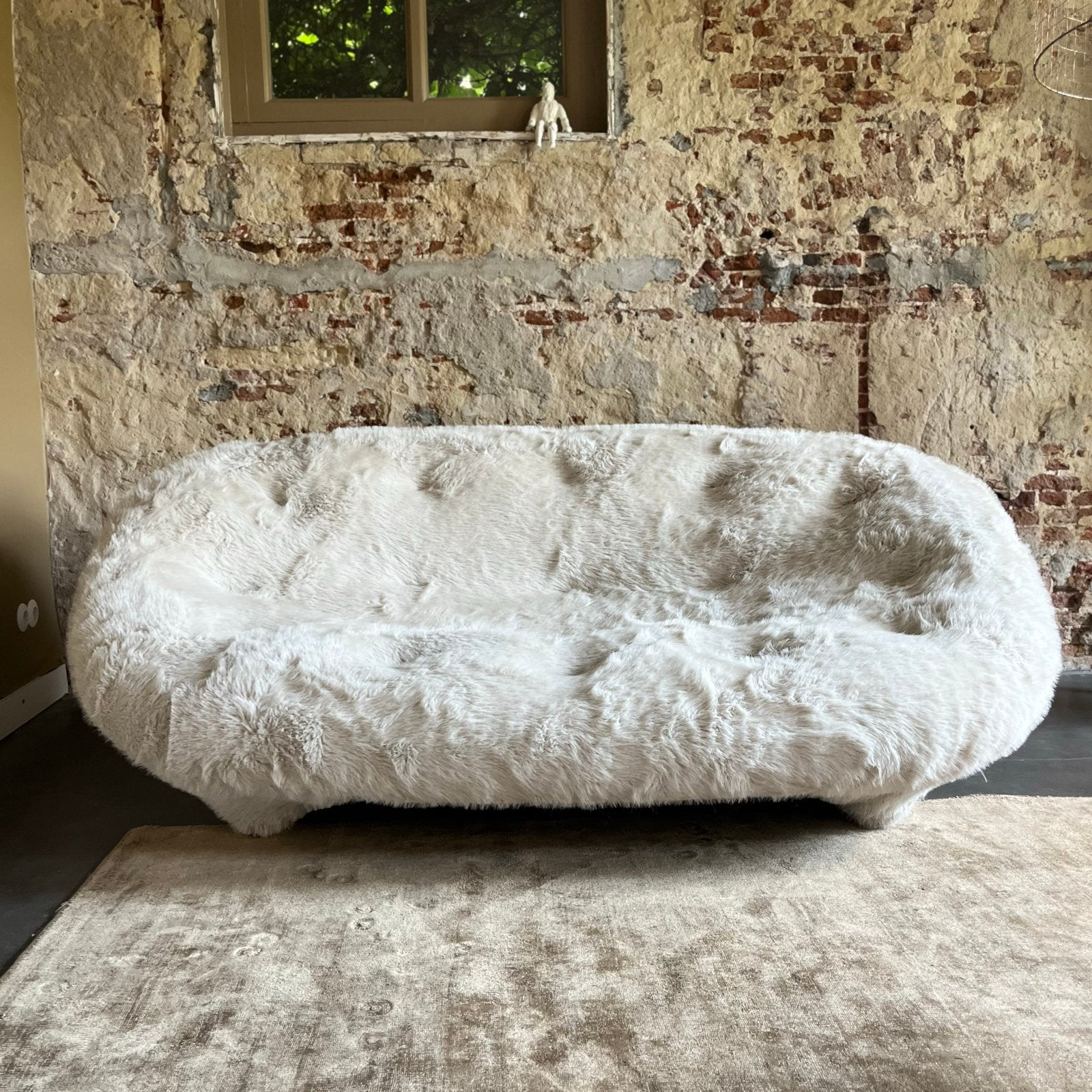 Ligne Roset Ploum Bank off-white - 3sits - imitatie bont, Ophalen, 100 tot 125 cm, 150 tot 200 cm, Extravagant