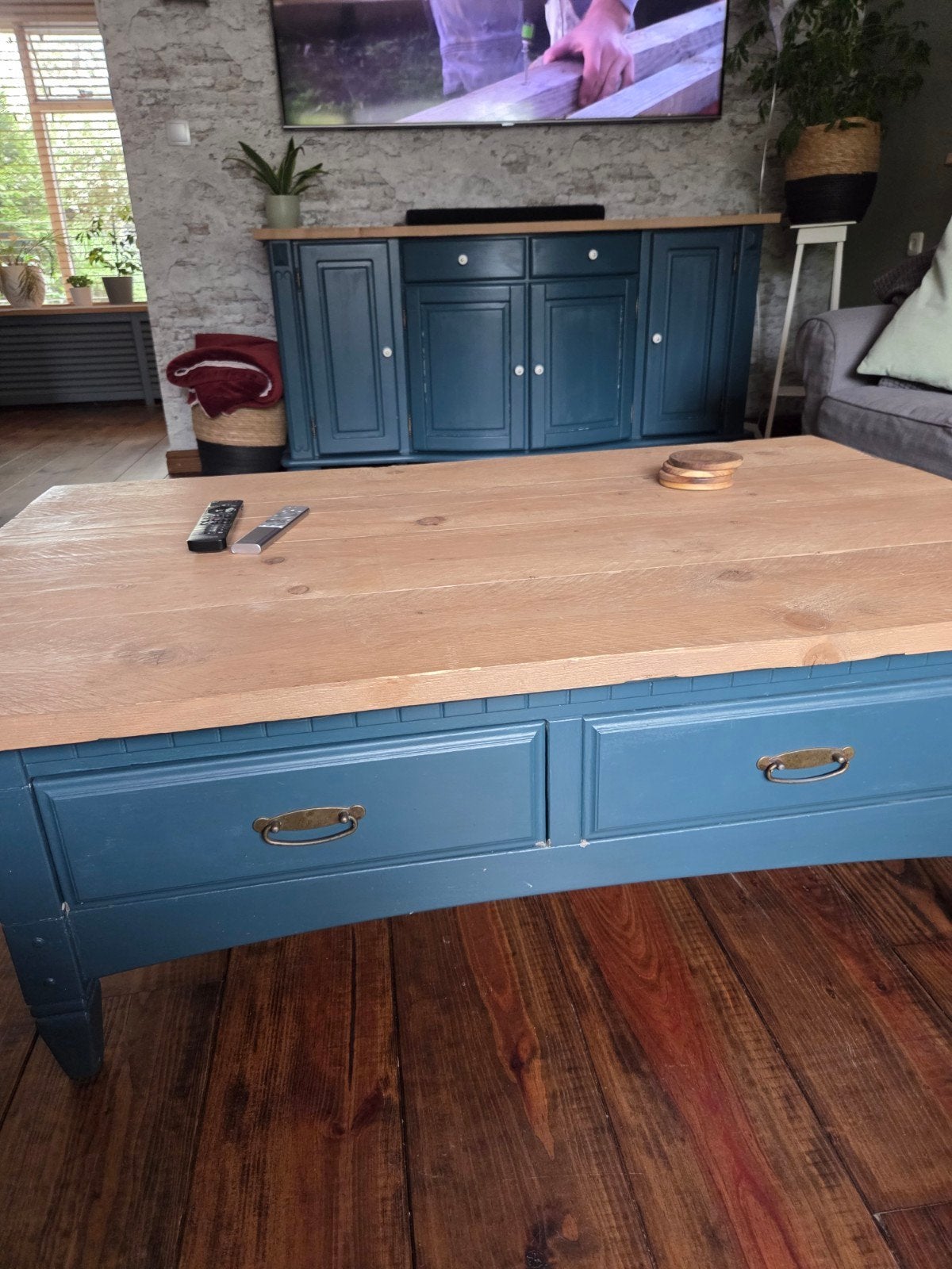 Salontafel met steigerhout, Ophalen, Gebruikt, 100 tot 150 cm, Minder dan 100 cm