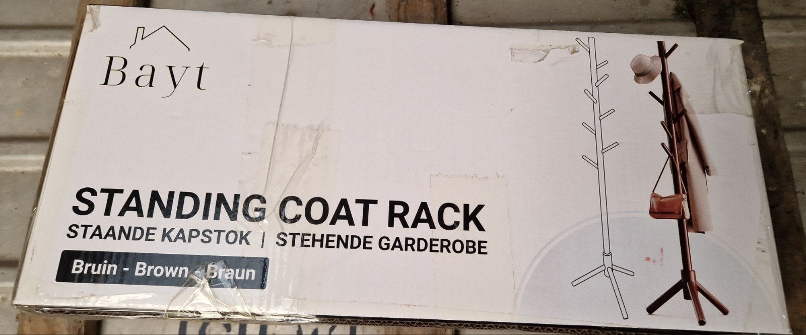 Nieuwe staande kapstok Bayt - bruin - in doos, Ophalen of Verzenden, Nieuw, Hout, Staande kapstok