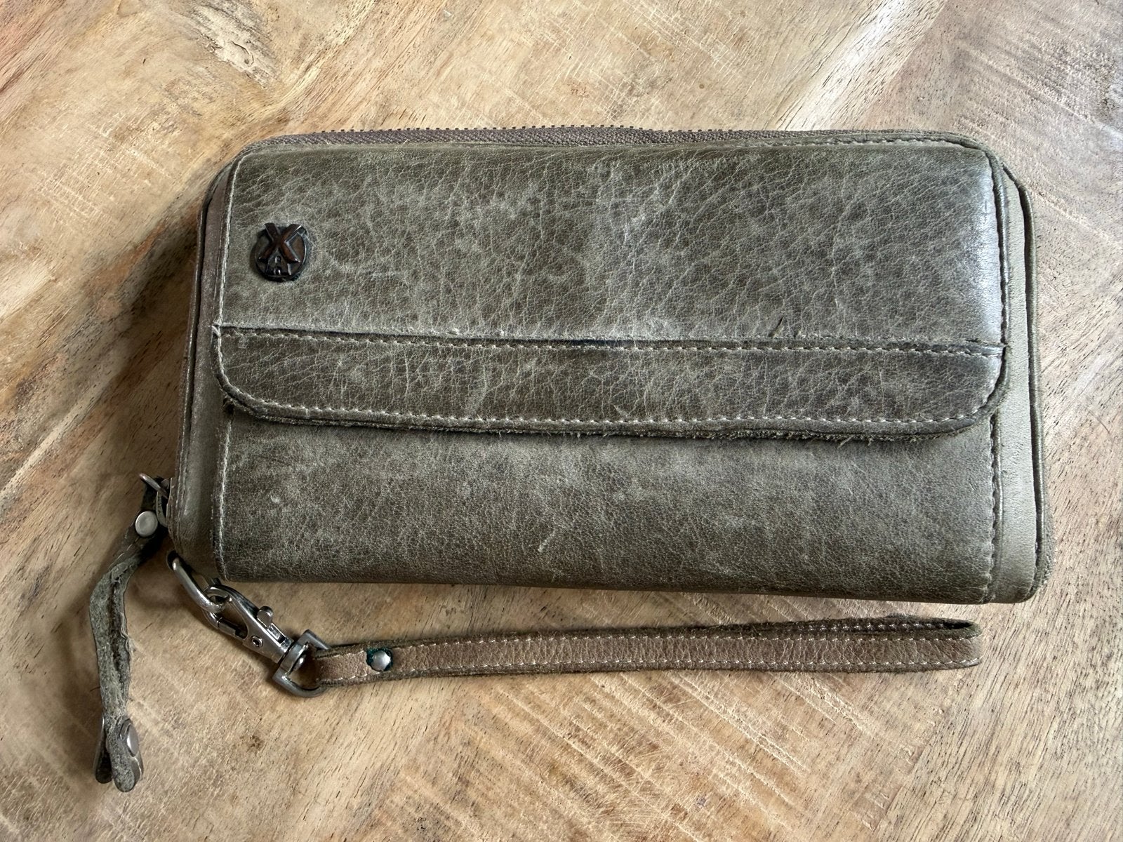X Works Leren Portemonnee/Clutch - grijs, Gebruikt, Leer, Groen, Ophalen