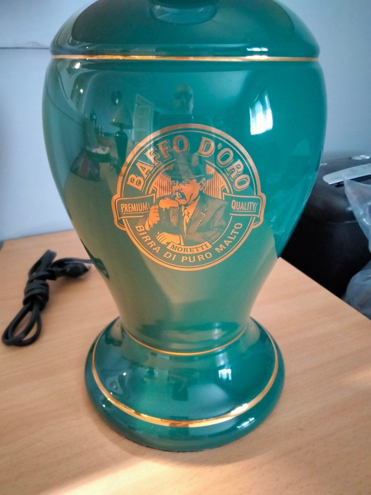 Vintage Baffo D'Oro Moretti bier Tafellamp - Groen Keramiek, Ophalen of Verzenden, Nieuw, Reclamebord, Plaat of Schild, Overige merken