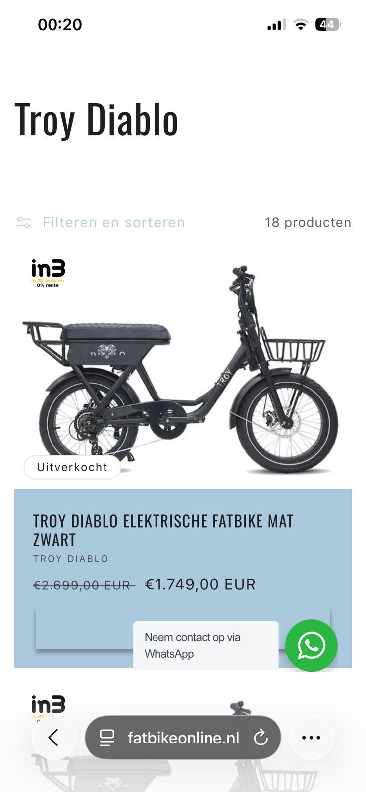 Troy Diablo 7-speed elektrische FatBike zwart, Overige merken, Gebruikt, Ophalen of Verzenden, Minder dan 47 cm