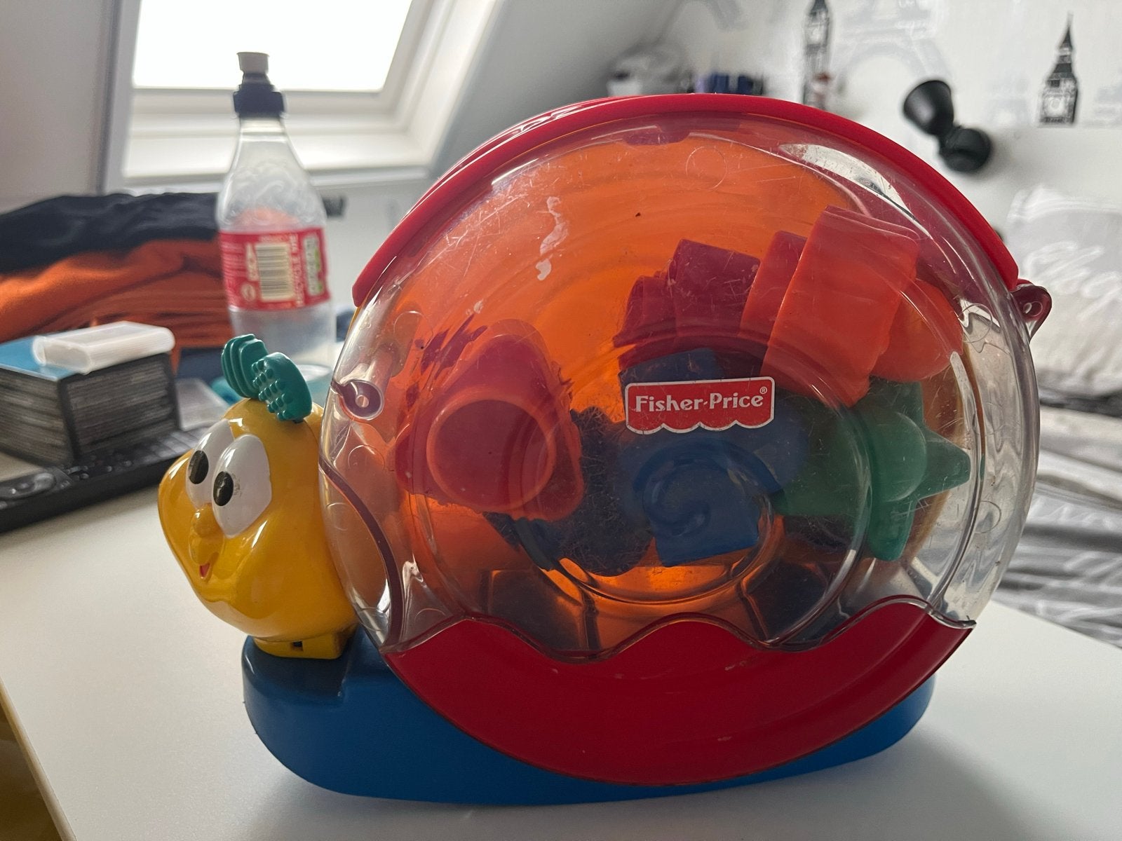 Fisher-Price Slak met vormen, Vintage, Kinderen en Baby's, Speelgoed | Fisher-Price, Gebruikt, Rammelaar, Met geluid, Ophalen of Verzenden