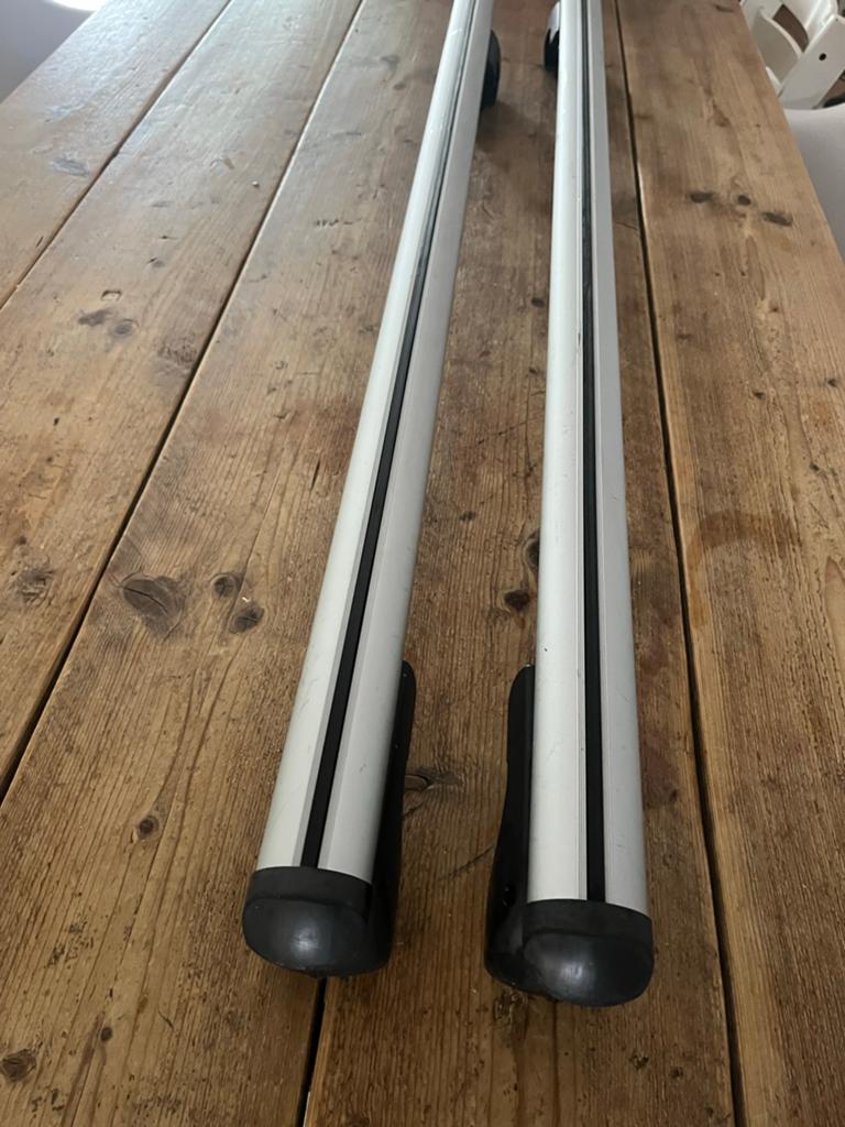 Aluminium dakdragers Brio 120cm voor open dakrail, Ophalen, Gebruikt