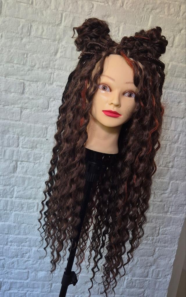 Haarverlenging Krullen met Vlechten - Bruin rood dreadlocks, Ophalen of Verzenden, Zo goed als nieuw, Pruik of Haarverlenging