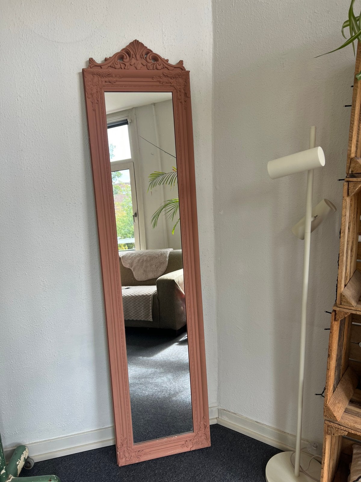 Oud roze spiegel in Barok stijl, Huis en Inrichting, Ophalen, Minder dan 50 cm, Gebruikt, 150 tot 200 cm