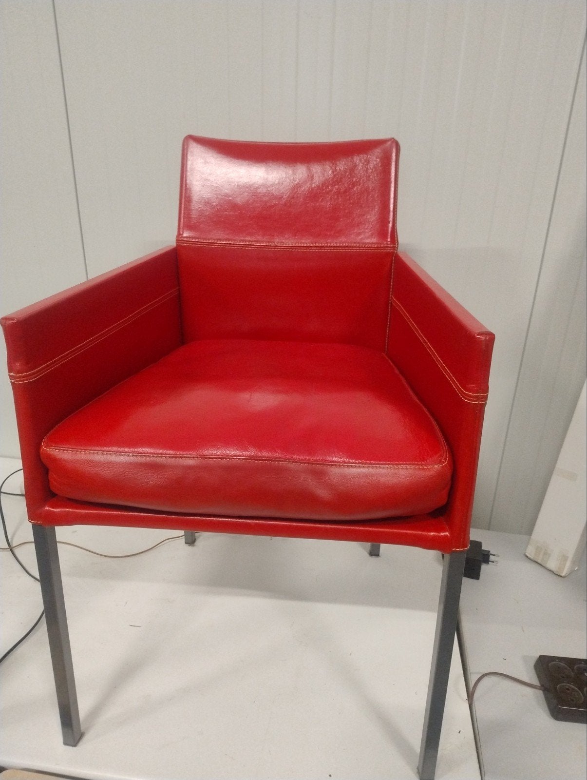 Set van 6 KFF Texas design eetkamerstoelen - rood leer, Ophalen, Rood, Leer