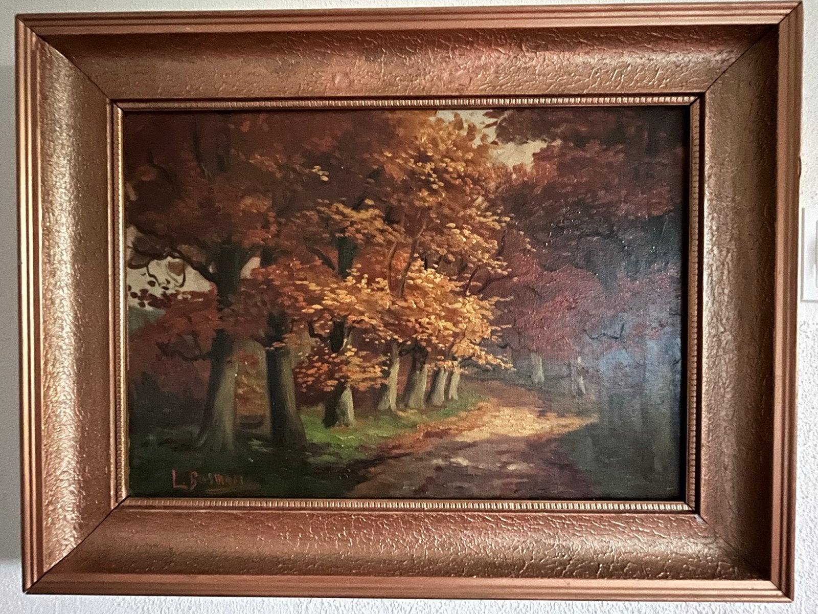 Schilderij Herfstbos met pad - Gesigneerd L.B. Smidt, Ophalen of Verzenden