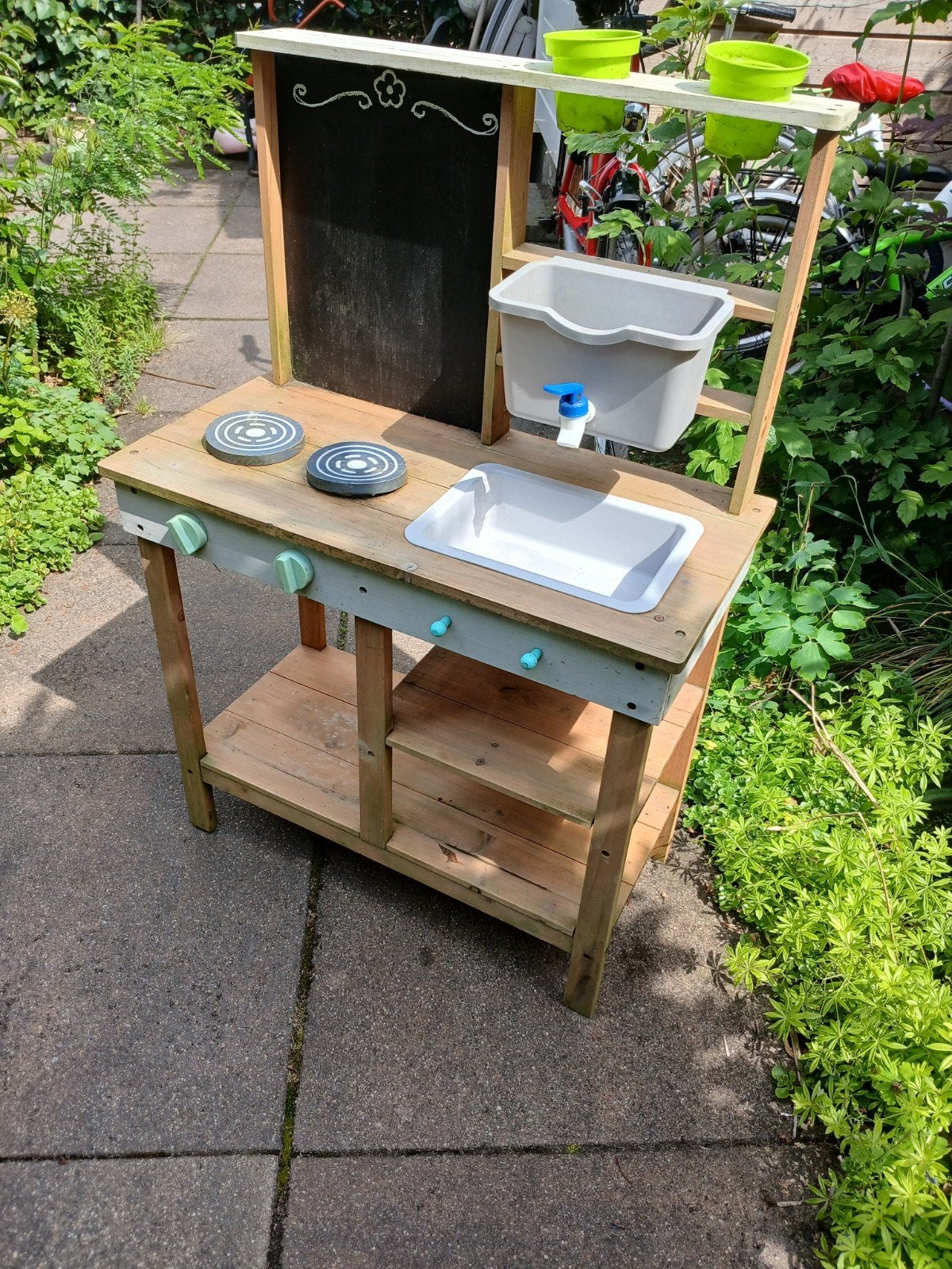 Houten modderkeuken, speelkeuken met pannetjes etc, Ophalen, Gebruikt