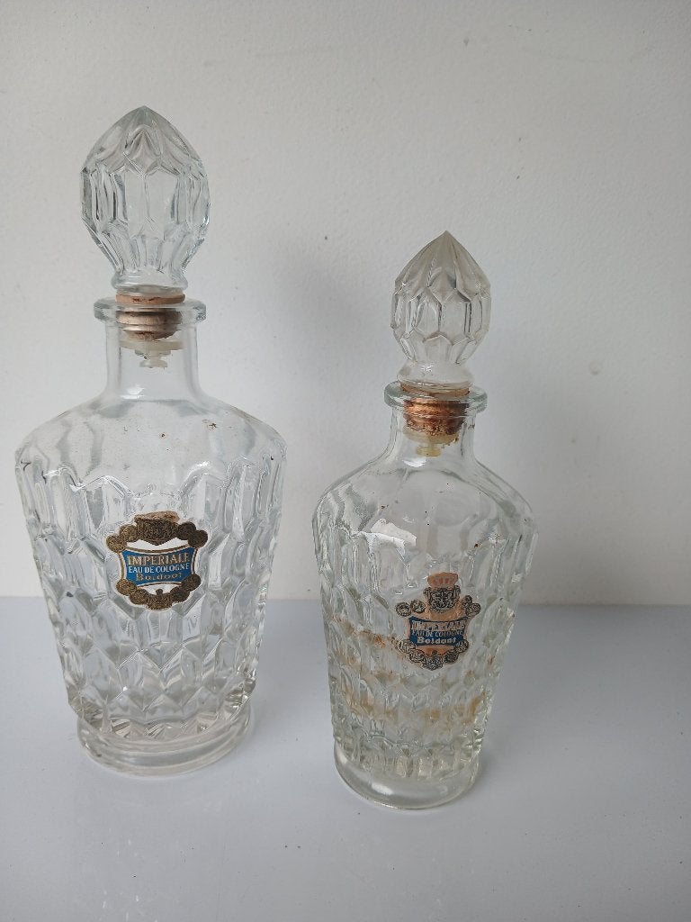VINTAGE  2 Boldoot eau de cologne karaffen ca, 20 en 18 cm., Verzenden, Gebruikt, Parfumfles