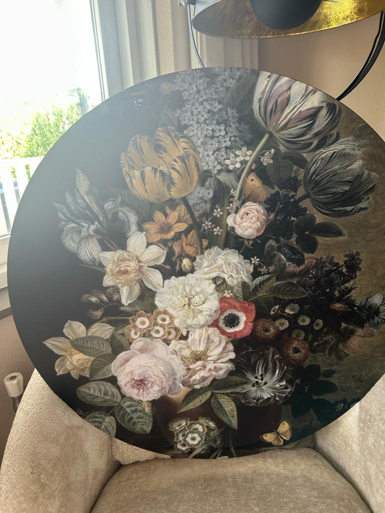 Rond houten wandbord met bloemenprint, 25 euro, Huis en Inrichting, Woonaccessoires | Wanddecoraties, Ophalen, Hout, Meerkleurig