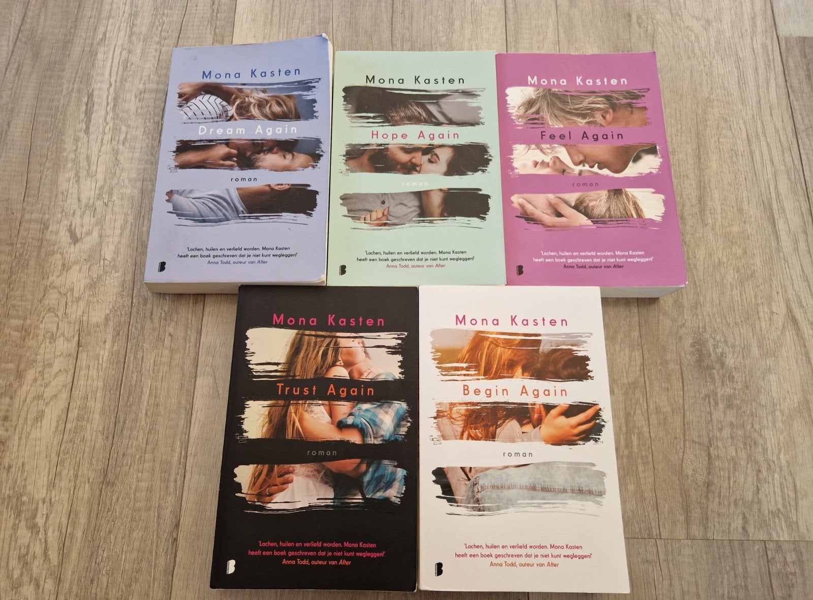 Boeken deel 1 tm 5 mona kasten again begin trust feel hope, Boeken, Ophalen of Verzenden, Zo goed als nieuw