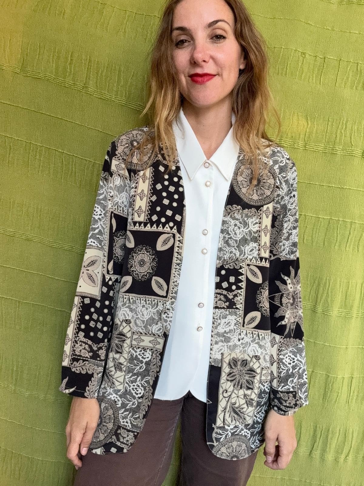 Vintage blouse, maat 40/L - zwart & wit - twin - 90's, Maat 38/40 (M), Ophalen of Verzenden, Vintage, Classics Traditional Fashion