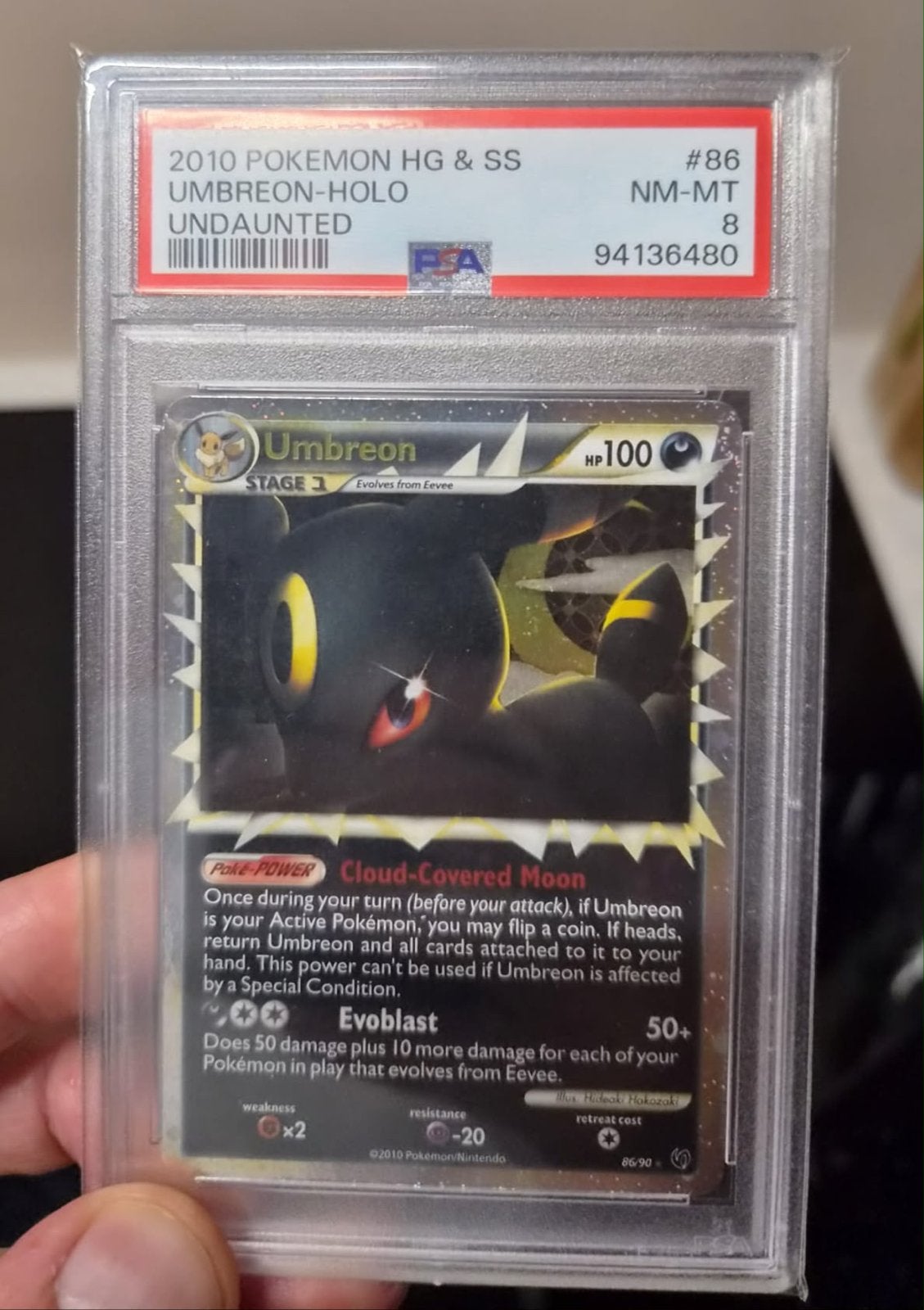 Umbreon Prime #86 | PSA 8 | 2010 Pokemon HGSS Undaunted, Ophalen of Verzenden, Zo goed als nieuw, Losse kaart, Foil