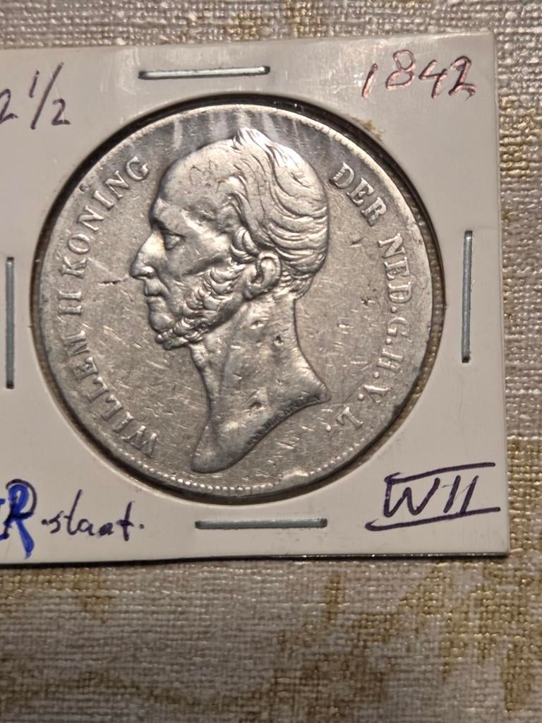 Zilveren 2½ Gulden Willem II 1842, Zilver, Ophalen of Verzenden, Losse munt, 2½ gulden