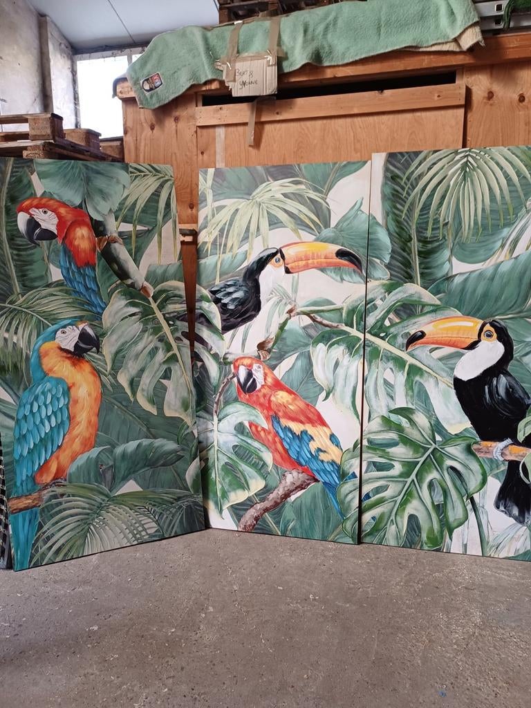 Tropisch drieluik (190 cm hoog), Huis en Inrichting, Woonaccessoires | Schilderijen, Tekeningen en Foto's, Ophalen, Nieuw, Schilderij
