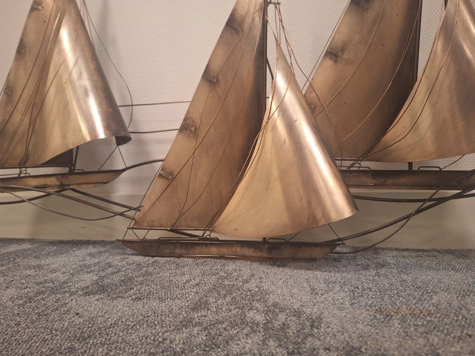 Zeilboten Jeré Wandsculptuur - Vintage Metaal Kunst, 75 cm, Wanddecoratie, Ophalen of Verzenden, Metaal