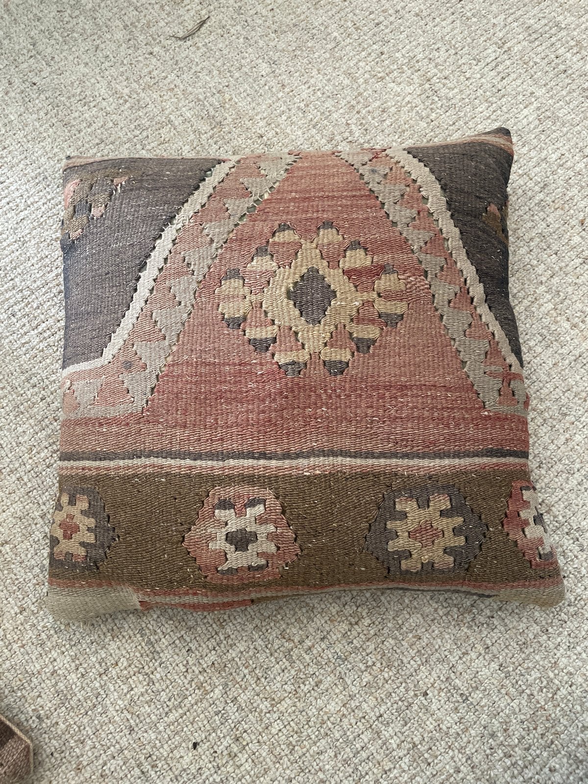 Vintage Kelim Kussenhoes - Handgemaakt Sierkussen, Huis en Inrichting, Gebruikt, Meerkleurig, Vierkant, Ophalen of Verzenden