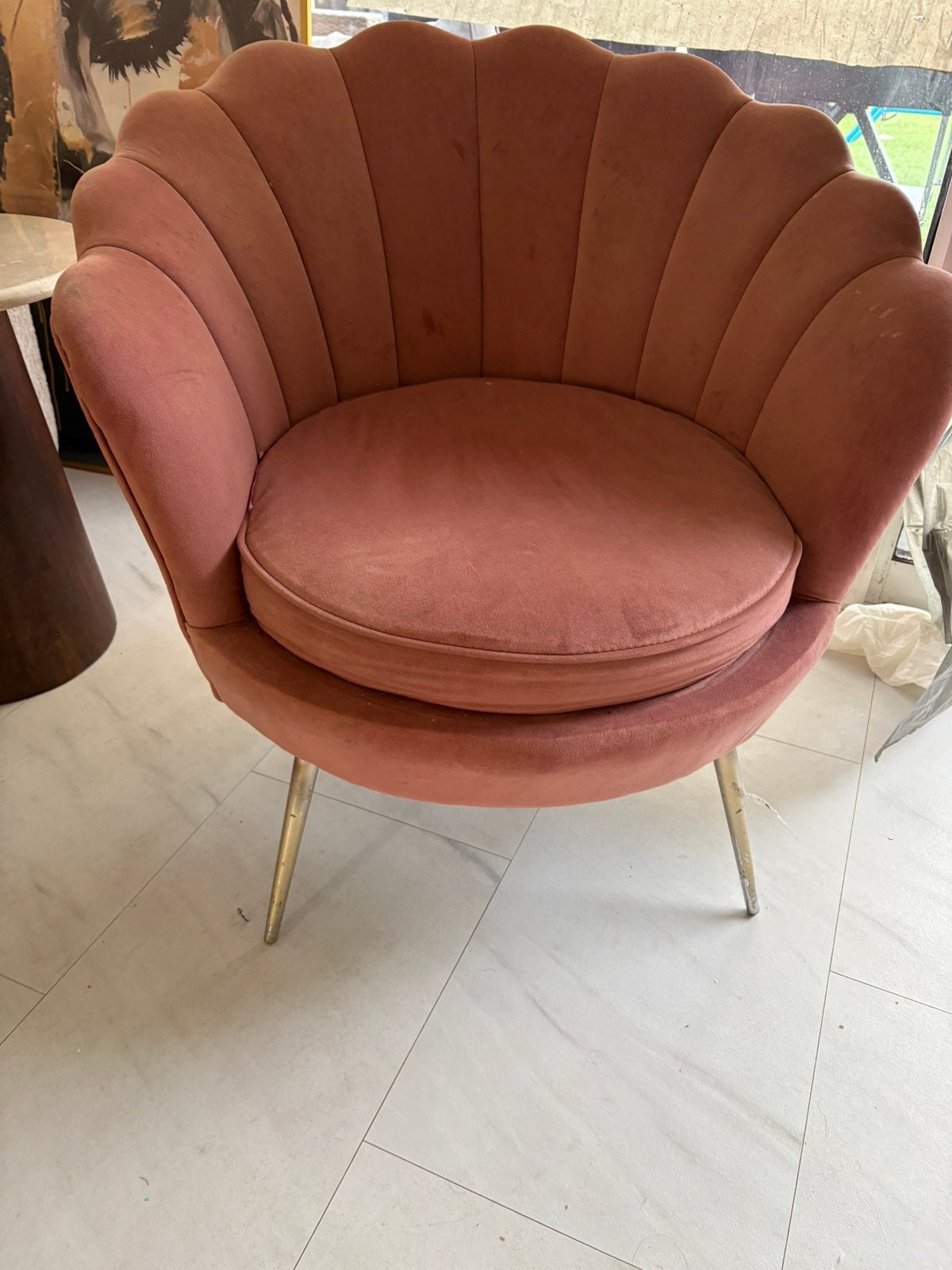 Oud Roze kinder fluwelen fautieul stoel, Ophalen, Gebruikt, Eenpersoons, Minder dan 75 cm