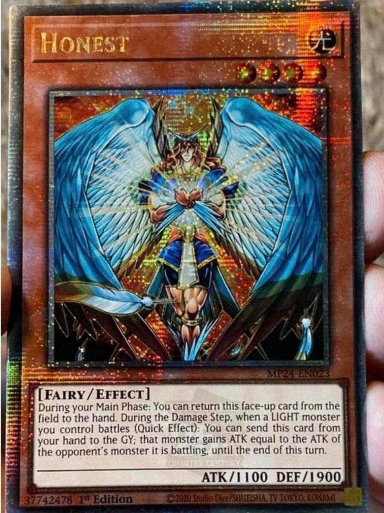 Yu-Gi-Oh! Honest MP24 1st Edition Quartercentury 25th Promo, Ophalen of Verzenden, Zo goed als nieuw, Losse kaart, Foil