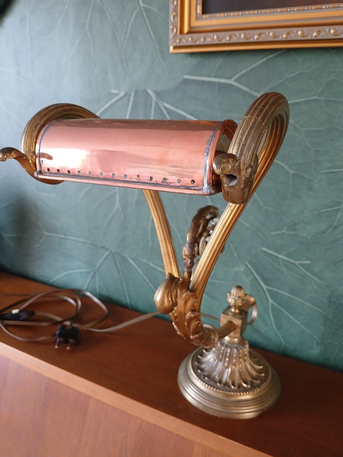 Antieke koperen bureaulamp / pianolamp HEEL BIJZONDER!, Ophalen