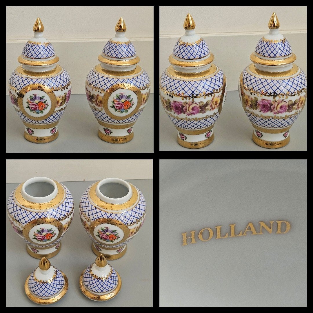 Porselein,  Nederlands porseleinen dekselvaasjes, gemberpot., Ophalen of Verzenden