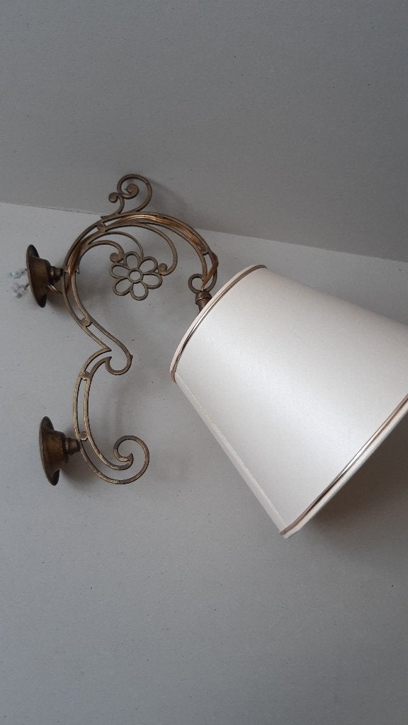 Antieke wandlamp. Messing/koper. Originele kap., Gebruikt, Metaal, Wandlamp, E27 (groot)