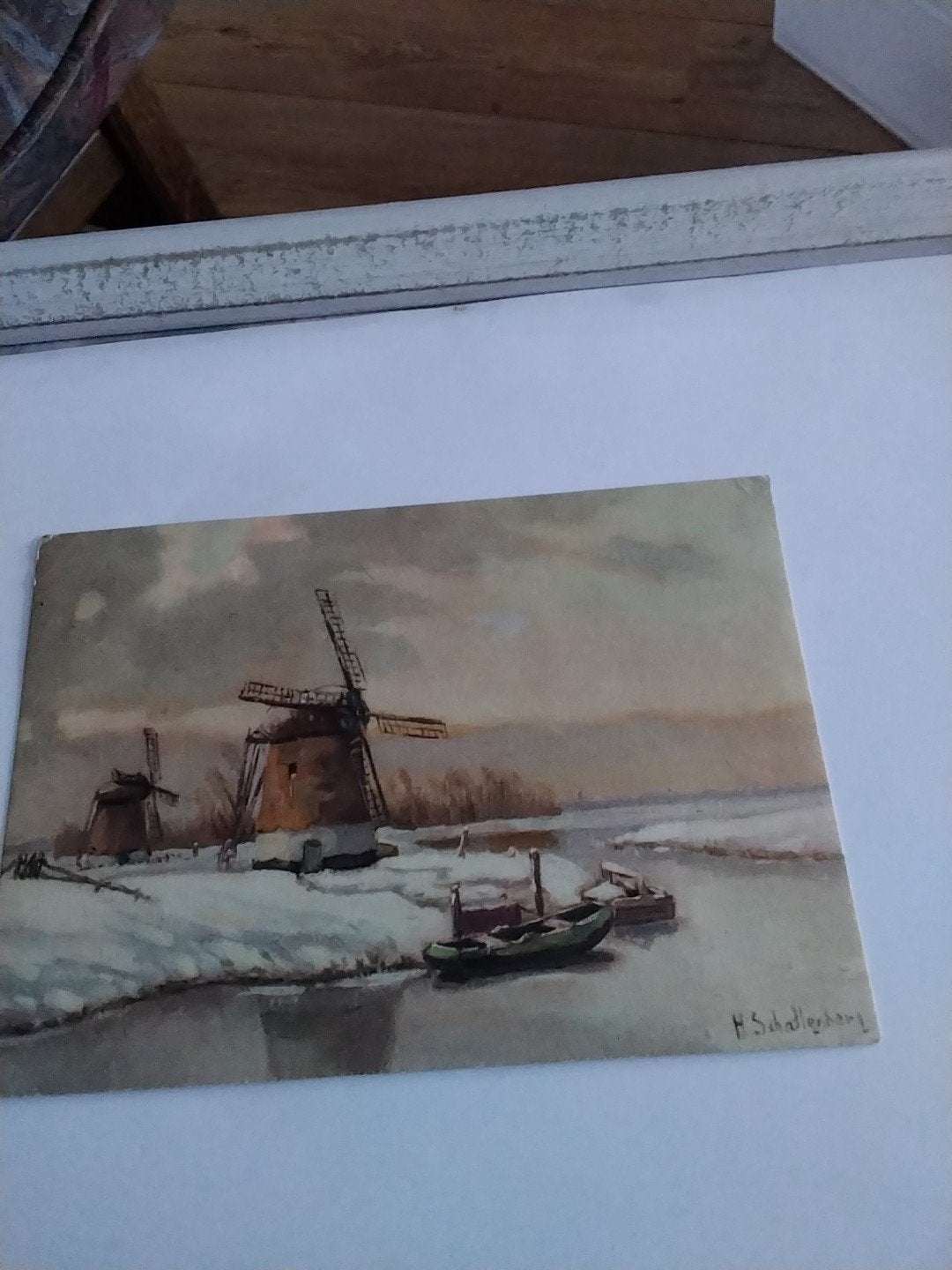 Oude kaart  H. SCHATTENBERG  winterlandschap en molen, Ophalen of Verzenden, 1920 tot 1940, Gelopen
