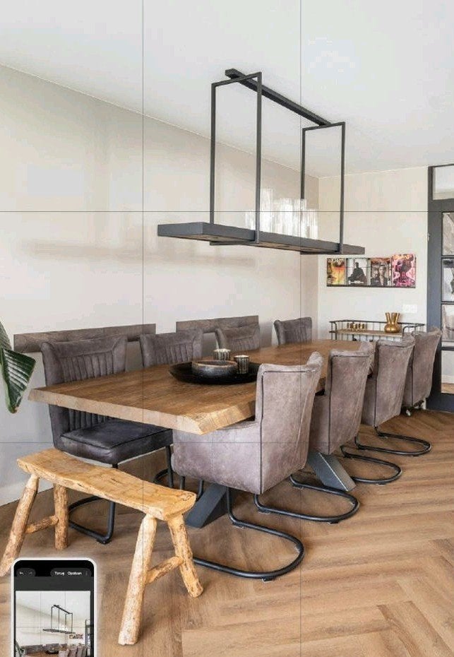 eiken eettafel met spinpoot, plus lamp, Ophalen, Zo goed als nieuw, Graniet of Steen, Overige typen