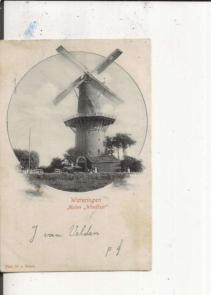 Wateringen Molen Windlust GR De Lier en Wateringen 23-7-1902, Ophalen of Verzenden, Voor 1920, Gelopen, Zuid-Holland