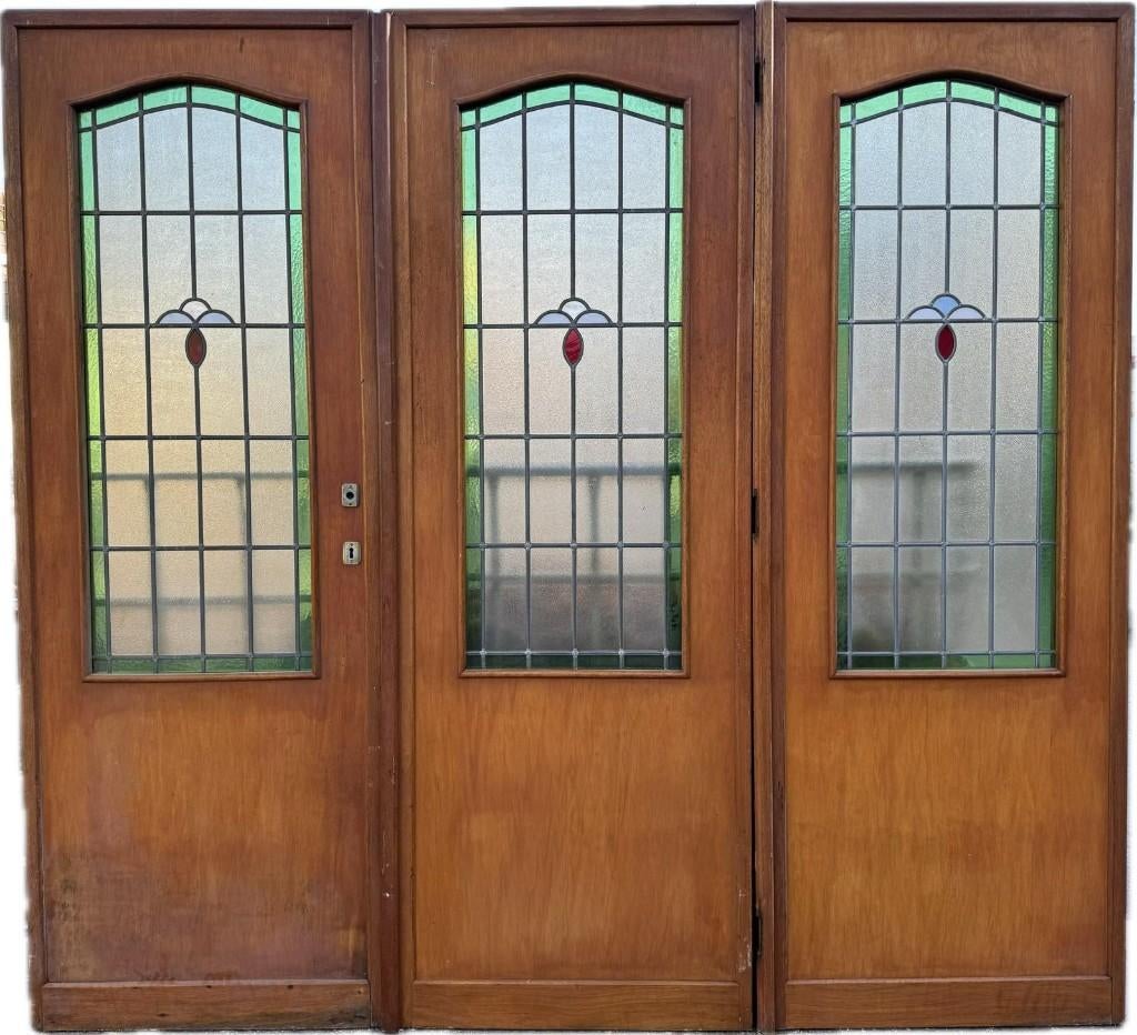 3 -delige set glas in lood deuren jugendstil 206x223cm., Ophalen