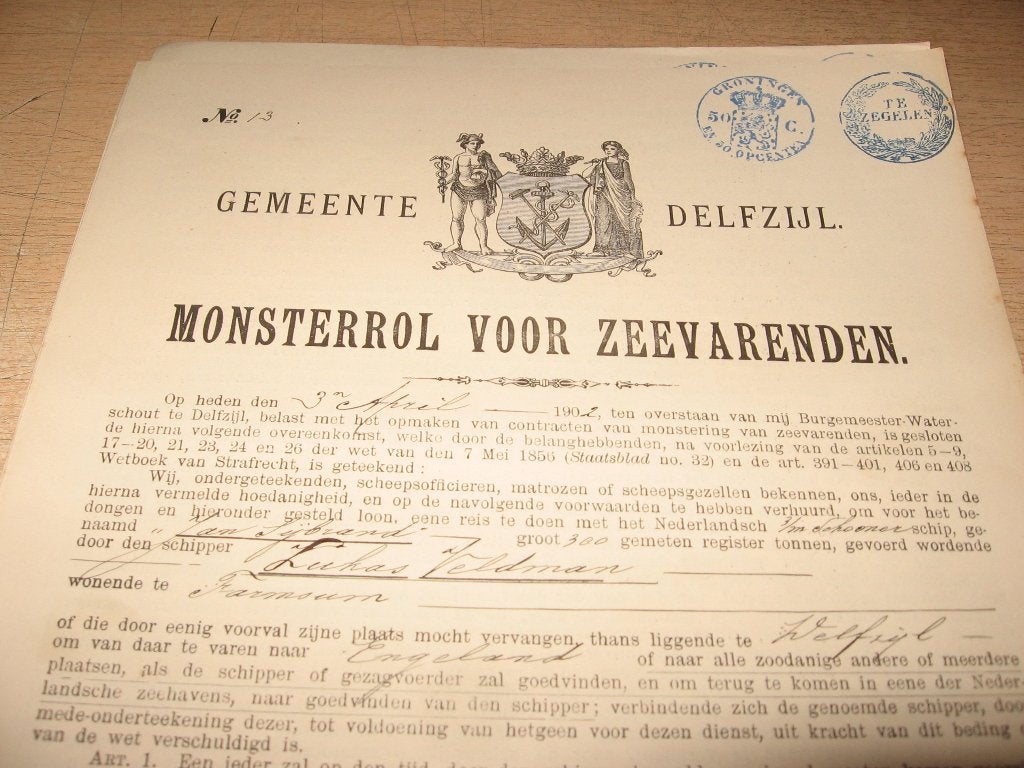 Monsterrol voor Zeevarenden 5x  1902   Gemeente Delfzijl, Ophalen of Verzenden, Gebruikt, Overige typen