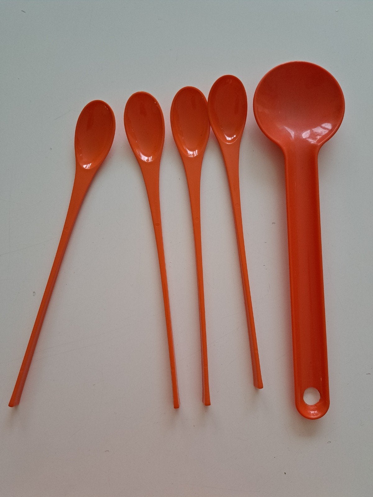 Retro vintage oranje lepels, Ophalen of Verzenden, Rvs of Chroom