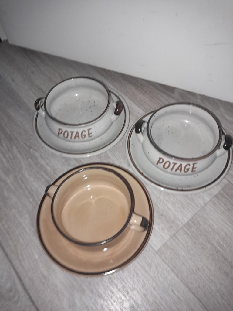Set retro soepkommen vintage, Ophalen of Verzenden, Zo goed als nieuw, Aardewerk, Kom(men)