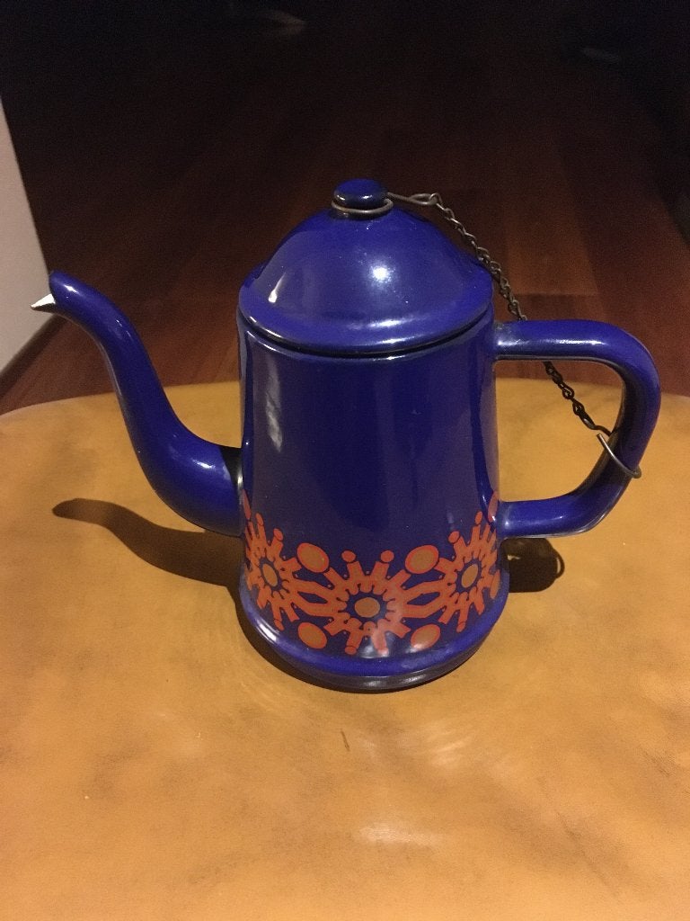 Vintage blauw emaille koffiekannetje, Ophalen of Verzenden