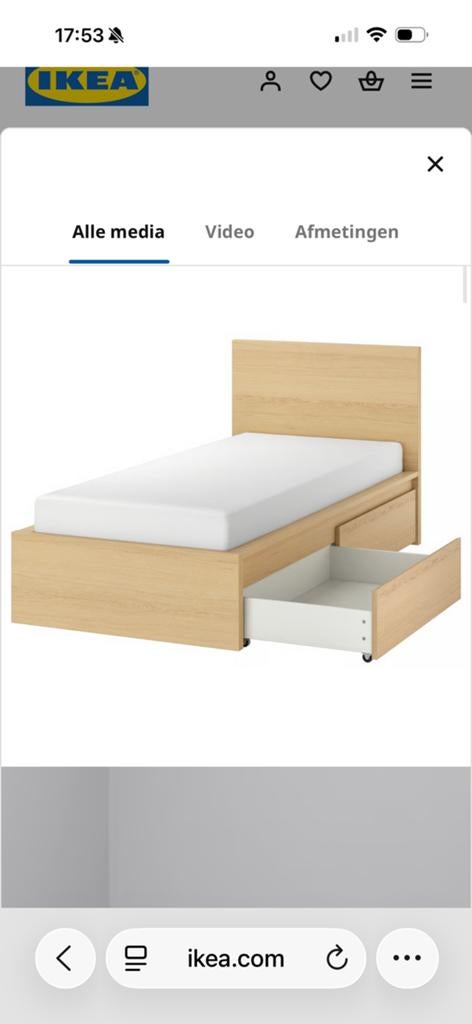 Malm één persoonsbed met lades., Huis en Inrichting, Slaapkamer | Bedden, Ophalen, Gebruikt, 90 cm, Eenpersoons