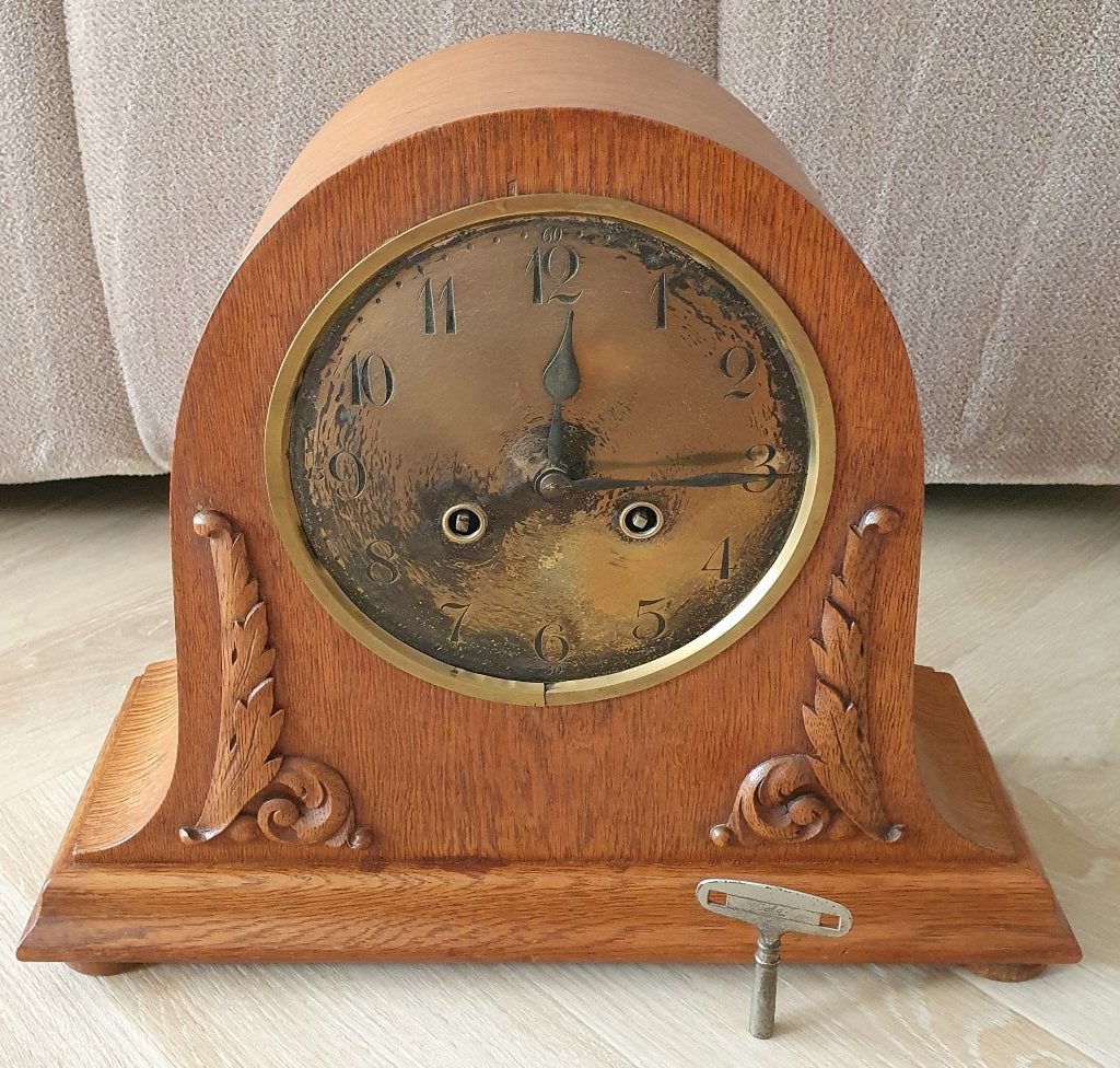 Antieke Art deco Schoorsteenklok met Junghans uurwerk, Verzenden