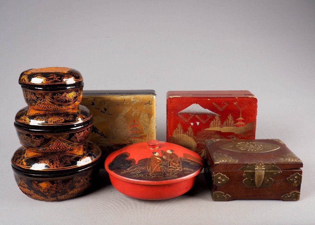 7 stuks lakdozen Japan - China - begin 20e eeuw, Antiek en Kunst, Hout, Doos, Ophalen of Verzenden, Japan