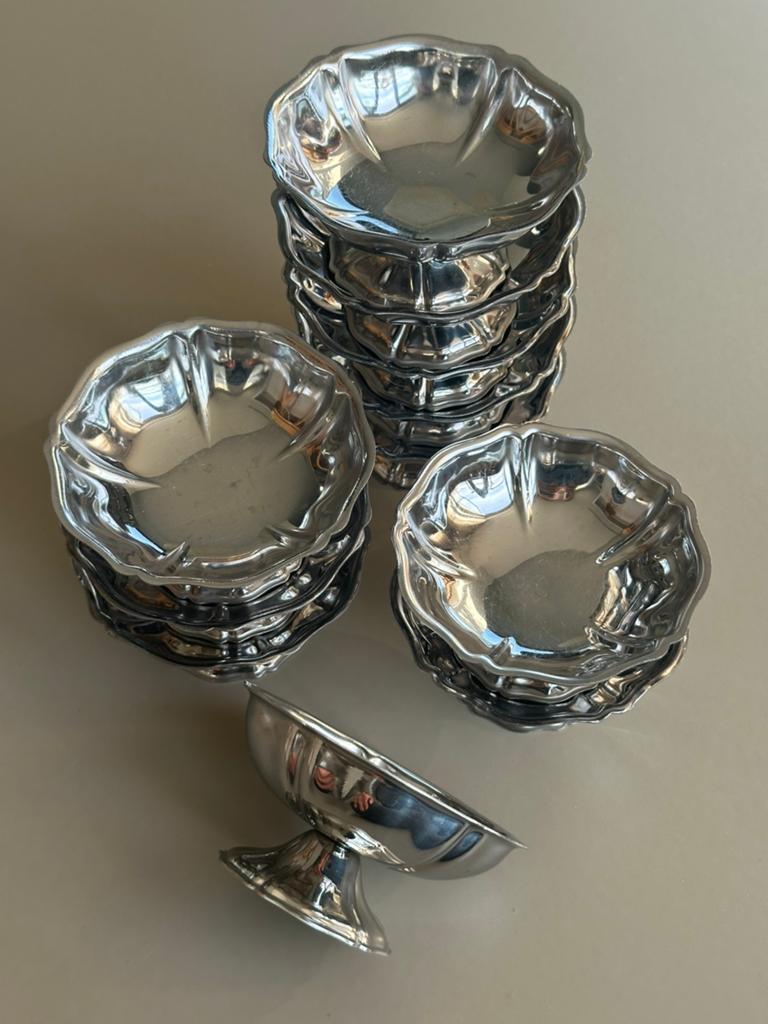 Vintage flower vlinder champagne ijs rvs coupes Guy Degrenne, Antiek en Kunst, Antiek | Servies los, Ophalen of Verzenden