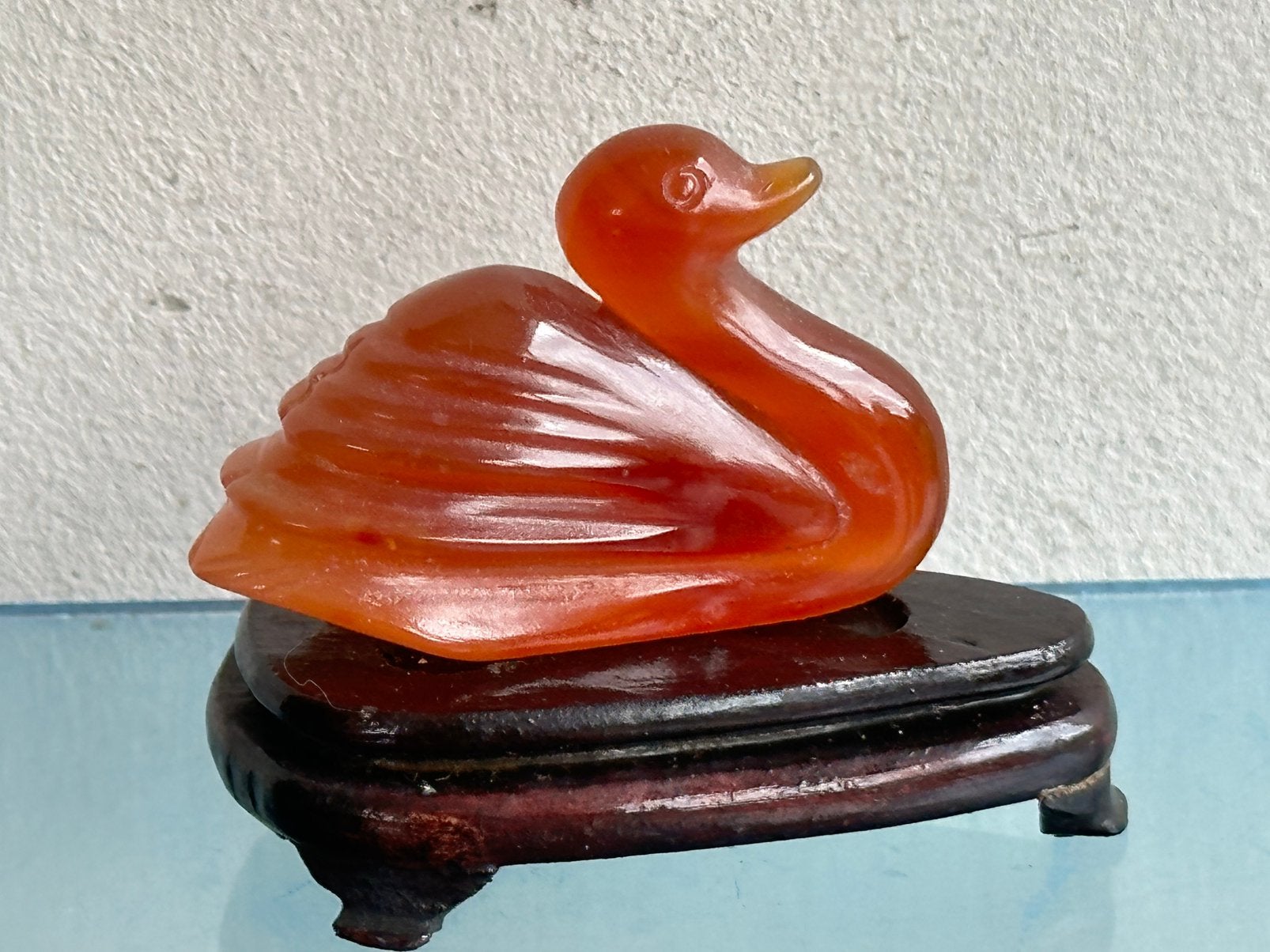 Carneool Half edelsteen Zwaan / Eend beeldje, Ophalen of Verzenden
