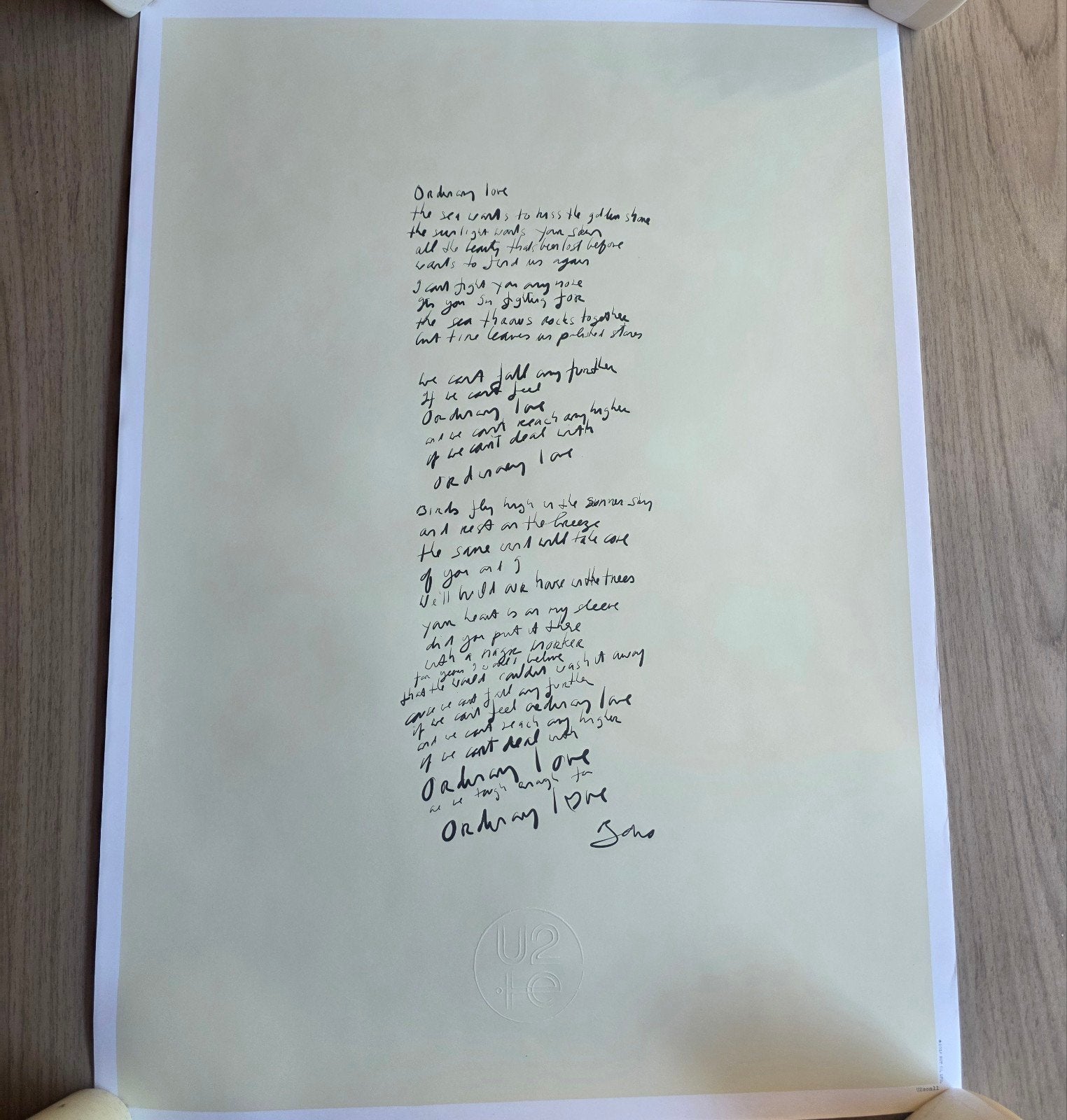 U2 - Ordinary Love - Gesigneerde songtekst Bono, Ophalen of Verzenden
