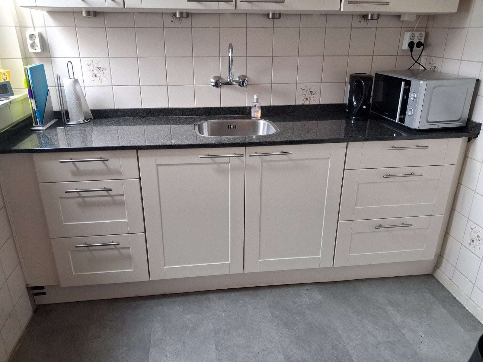 Keukenblok 218cm breed, exclusief inhoud, Ophalen, Gebruikt, Graniet of Steen, Enkelwandige keuken
