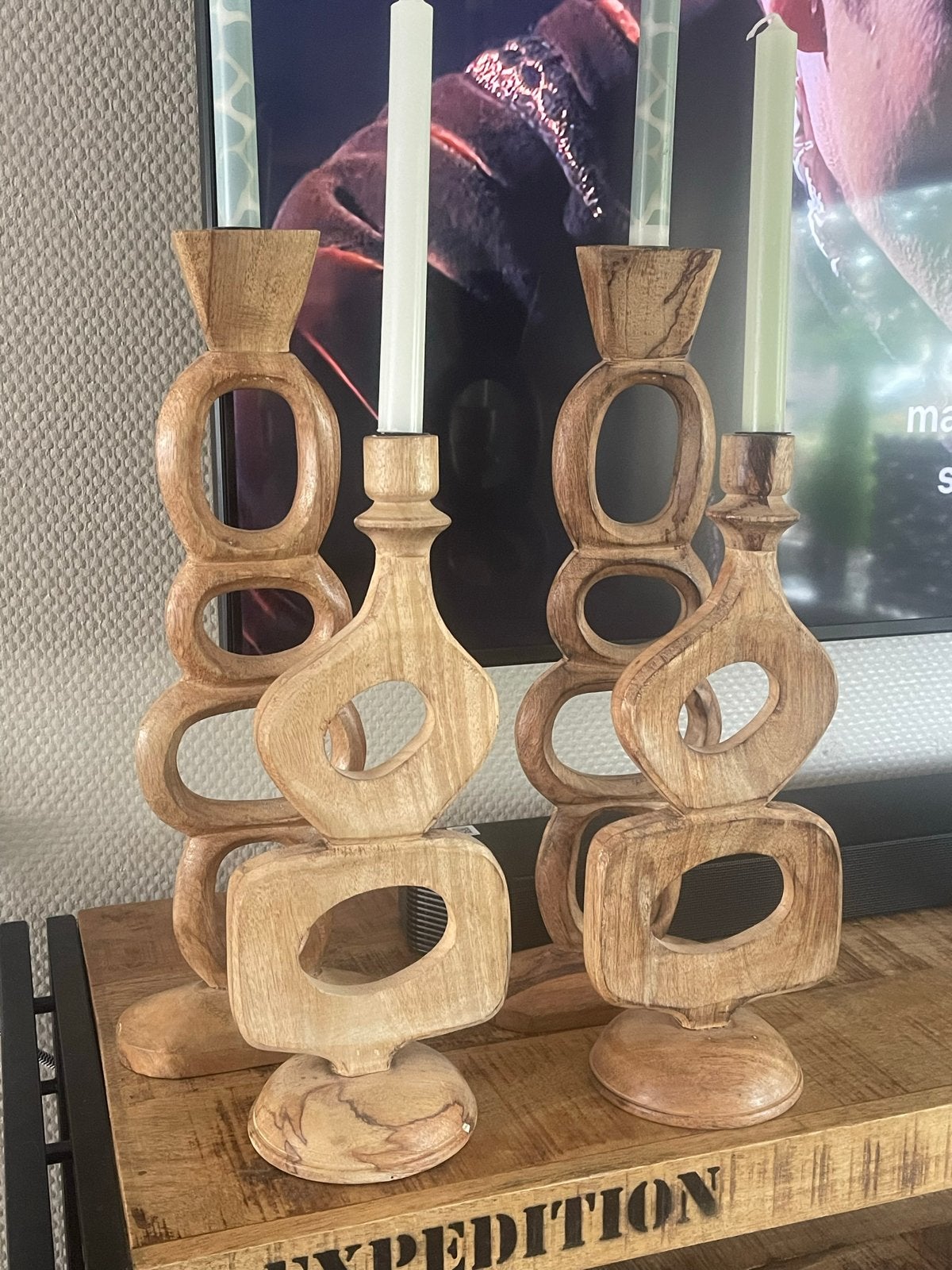 Houten Kandelaar - Organisch Design - Zo goed als nieuw, Bruin, Overige merken, Ophalen of Verzenden, Zo goed als nieuw