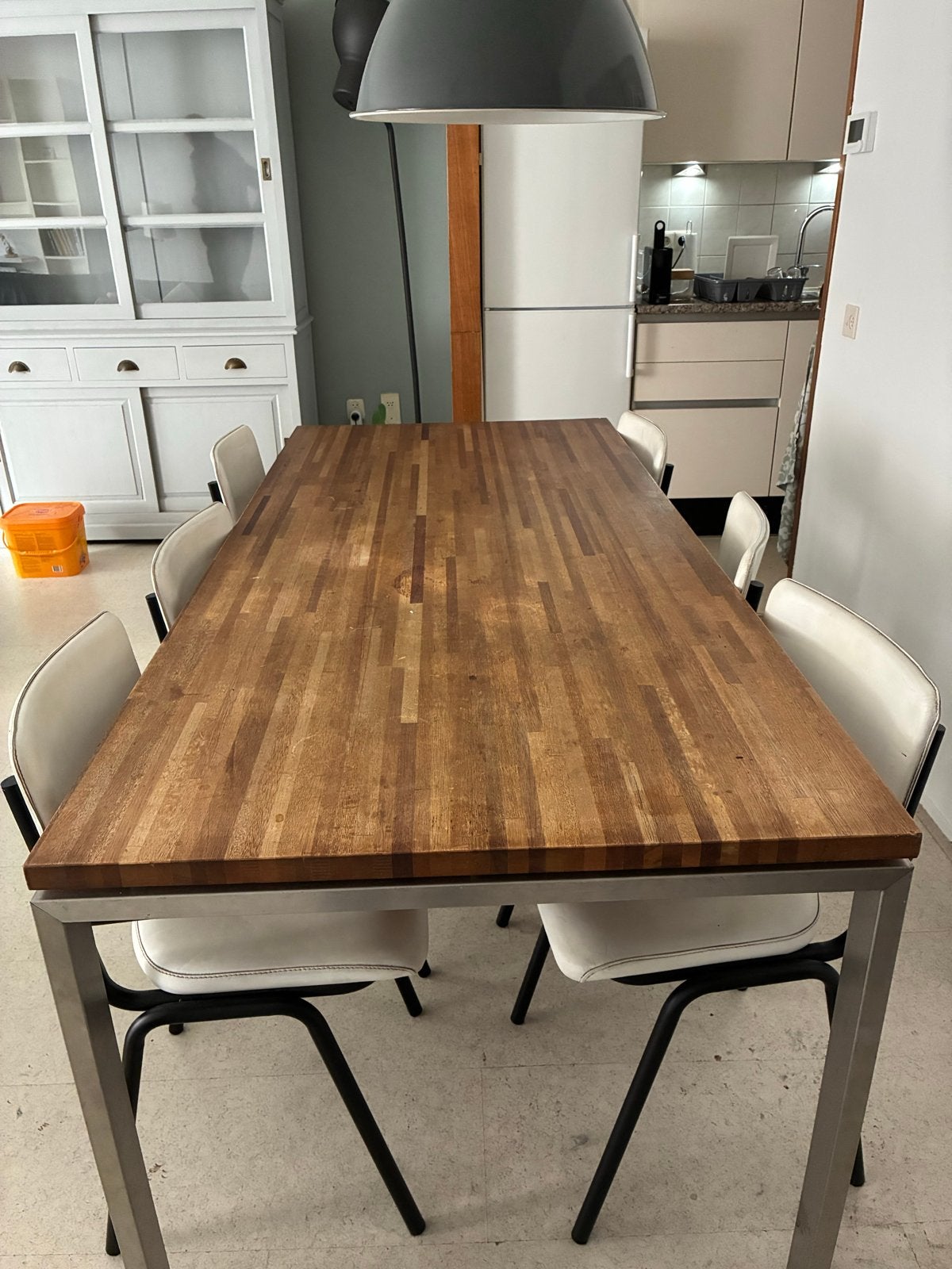 Eettafel met 6 stoelen - massief houten blad, Huis en Inrichting, Ophalen, 50 tot 100 cm, Zo goed als nieuw, Vijf personen of meer