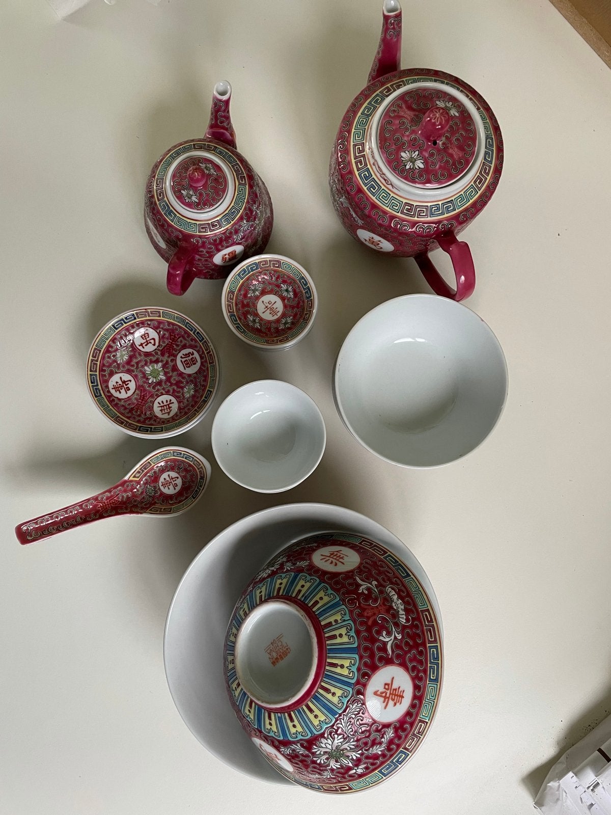 Vintage Chinees porseleinen theeservies en kommenset, Ophalen of Verzenden