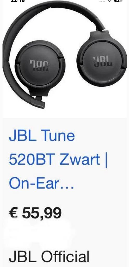 NIEUWE JBL TUNE 520 BT KOPTELEFOON - BLACK, Computers en Software, Headsets, Ophalen, Zo goed als nieuw, Draadloos, On-ear
