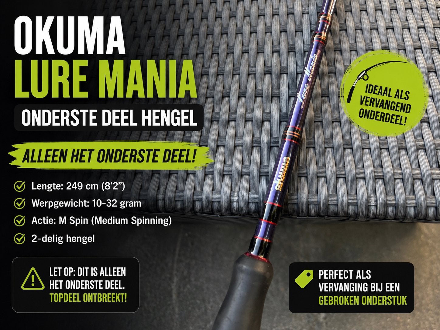 Okuma Lure Mania 249cm 10-32 g Onderdeel onderste hengeldeel, Ophalen, Gebruikt, Werphengel