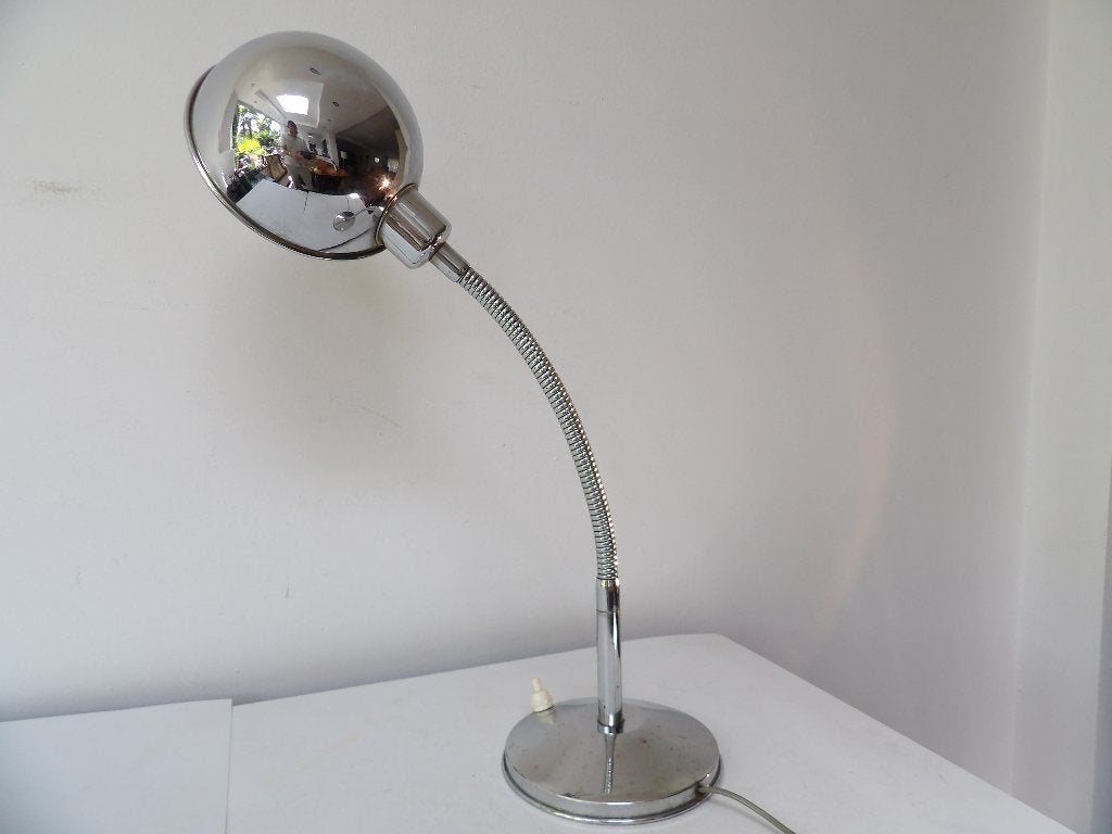 Vintage Italiaanse bureaulamp chroom/metaal, jaren '40/'50, Antiek en Kunst, Antiek | Lampen, Ophalen of Verzenden