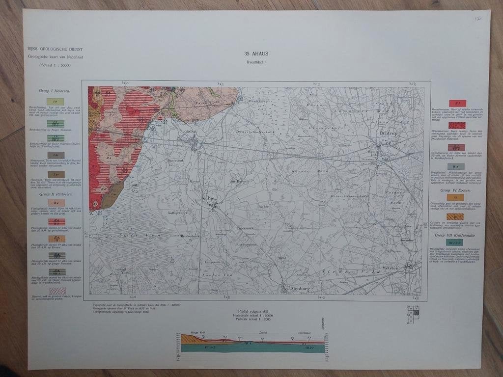 100 / Geologische kaart 1929 Ahaus kwartblad I met Ochtrup, 2000 tot heden, Ophalen of Verzenden, Nederland, Landkaart